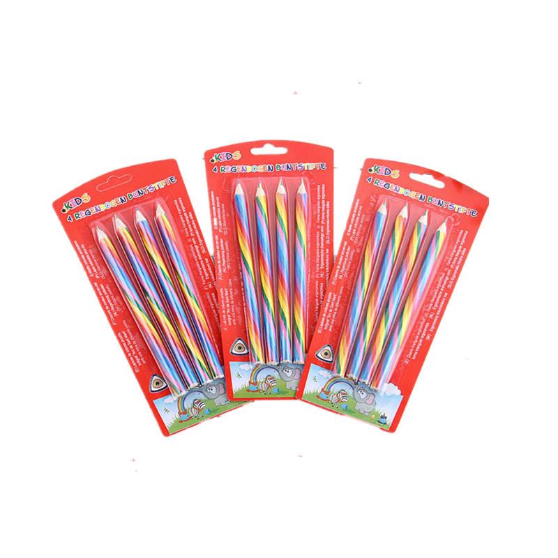 Lápiz Arcoíris Creativo Lindo de 4 Colores Mismo Núcleo de Madera Papelería de Dibujo para Niños Regalo