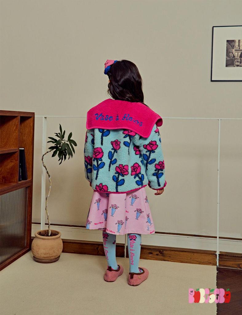 In Stock! BE23 Girls' Lamb Wool Reversible Set - Cozy Rose Flower Jacket for Autumn and Winter