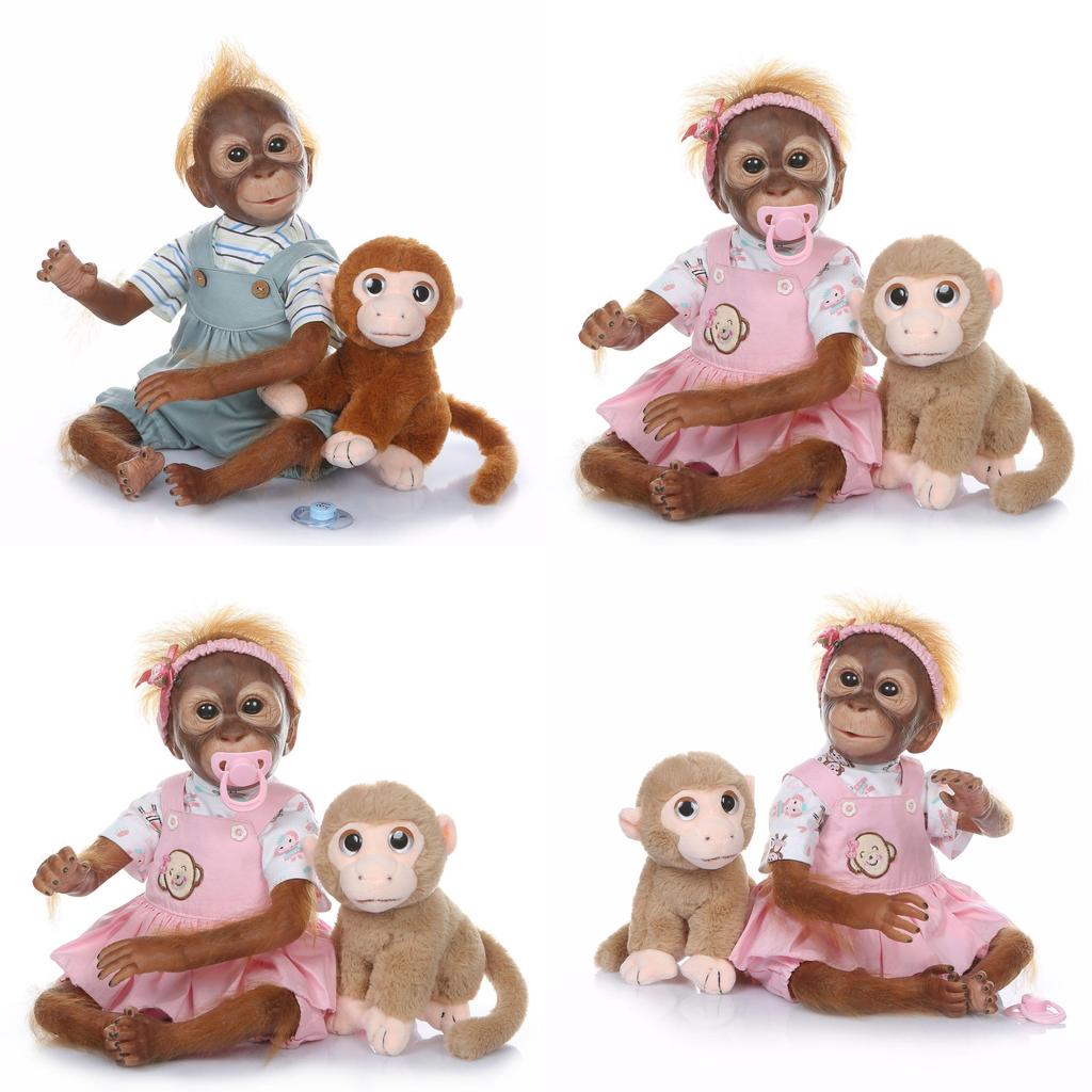 Reborn Silicone Monkey Doll Cotton Toys Simulation In Clothing Blue Pink Gift