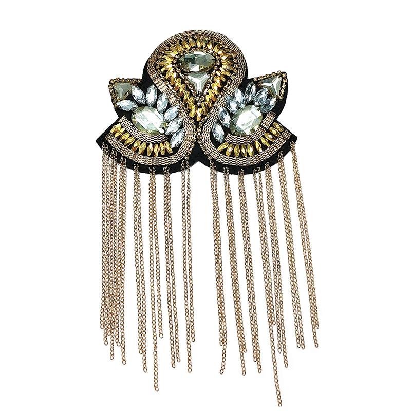 Brooch Pin Bead Long Tassel Chain Electroplating Decor DIY Men Women Bling Epaulette Clothing Shoulder Jewelry