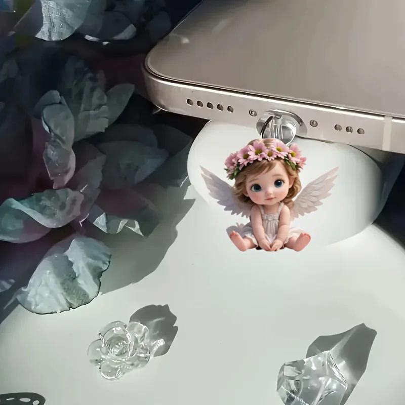 1 stk. For telefon grensesnitt støvplugg hengende dekorasjon 2D flat akryl engel fe katt telefon støvplugg dekorativt tilbehør