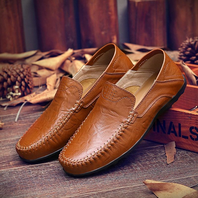 New Men Shoes Comfy Luxury Business Style Genuine Leather Mens Loafers Moccasins Italian Breathable Slip on Male Boat Shoes Plus