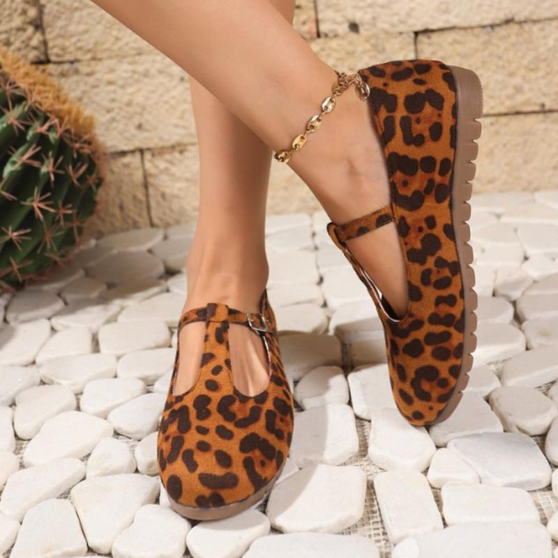 Shoes for Women 2024 Hot Sale One-word Buckle Women's Flats Autumn Mixed Colors Leopard Print Shallow Mouth Low-heeled Flats