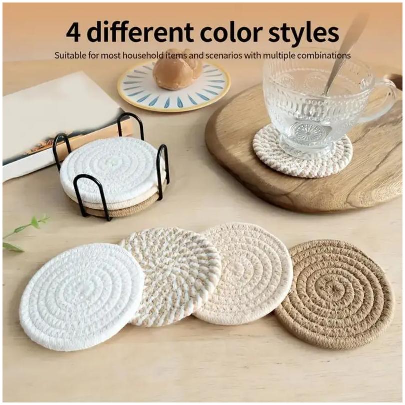 Set da 8 Bicchierini Assorbenti per Bevande, Sottobicchieri Minimalisti Intrecciati in Cotone Decorazione Tavolino da Caffè Bicchierini Carini Boho