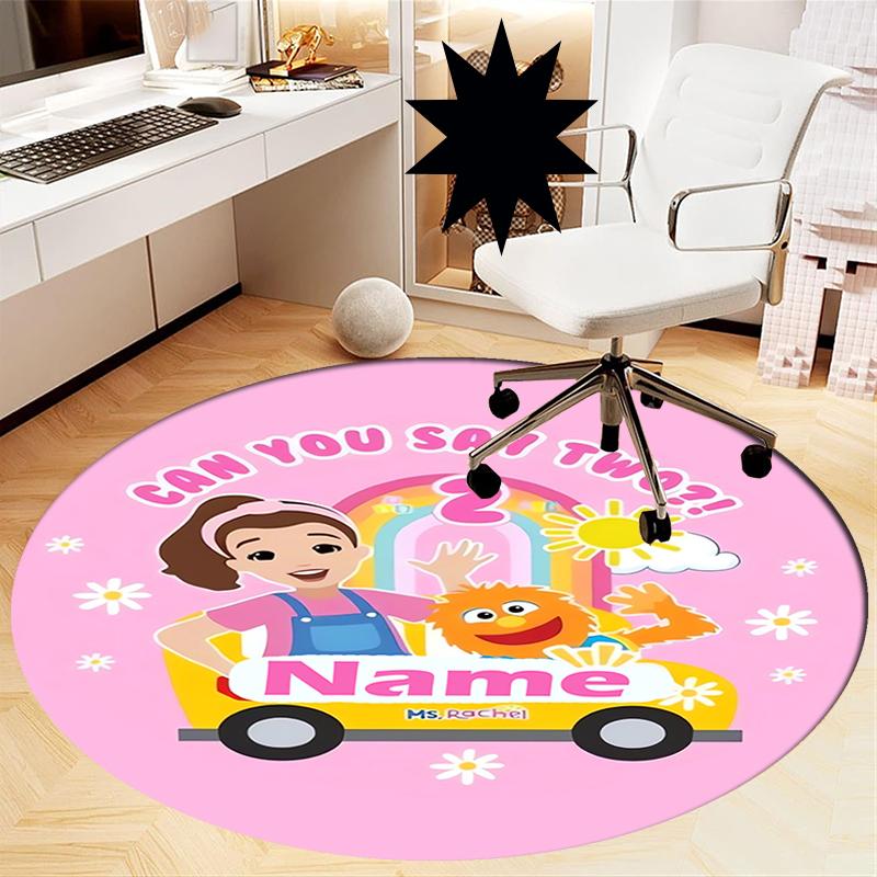 Custom Name Ms. Rachel Printed Round Rug Carpet Chair Rug Area Rug Entryway Doormats,for Office Chair Living Room Bedroom Kitchen Room.