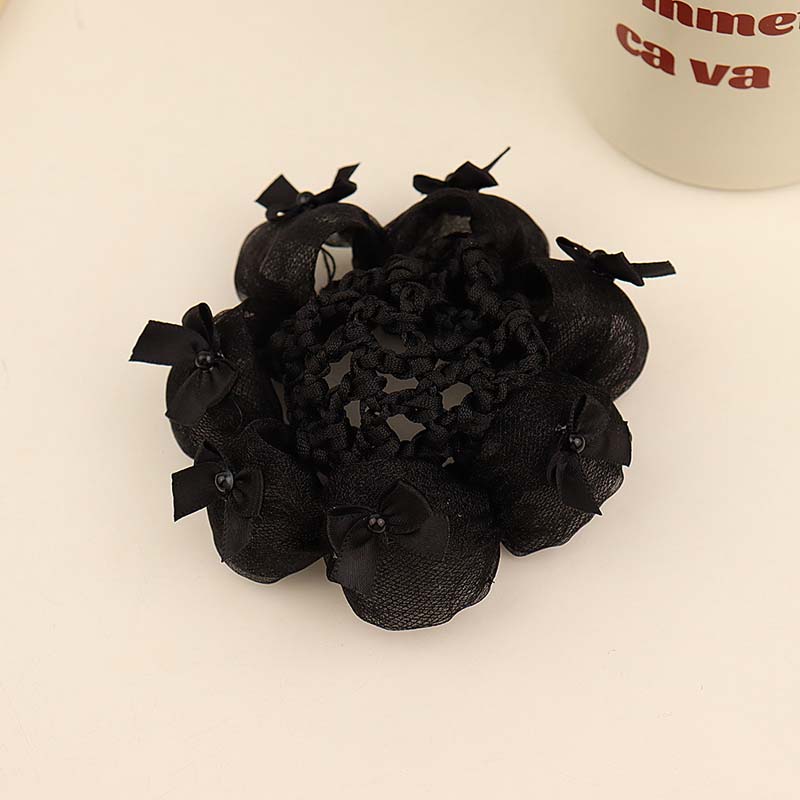 

Новая детская сетка для волос с бантом и жемчугом, эластичная, однотонная, нескользящая, кружевная, для пучка волос, для девочки, женщины, снуд, сетка, аксессуары для волос