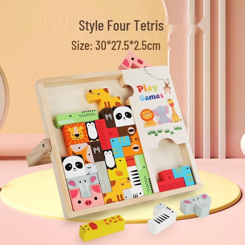 Kids' Enlightenment 3D Wooden Puzzle Blocks - Tetris Style Educational Toy