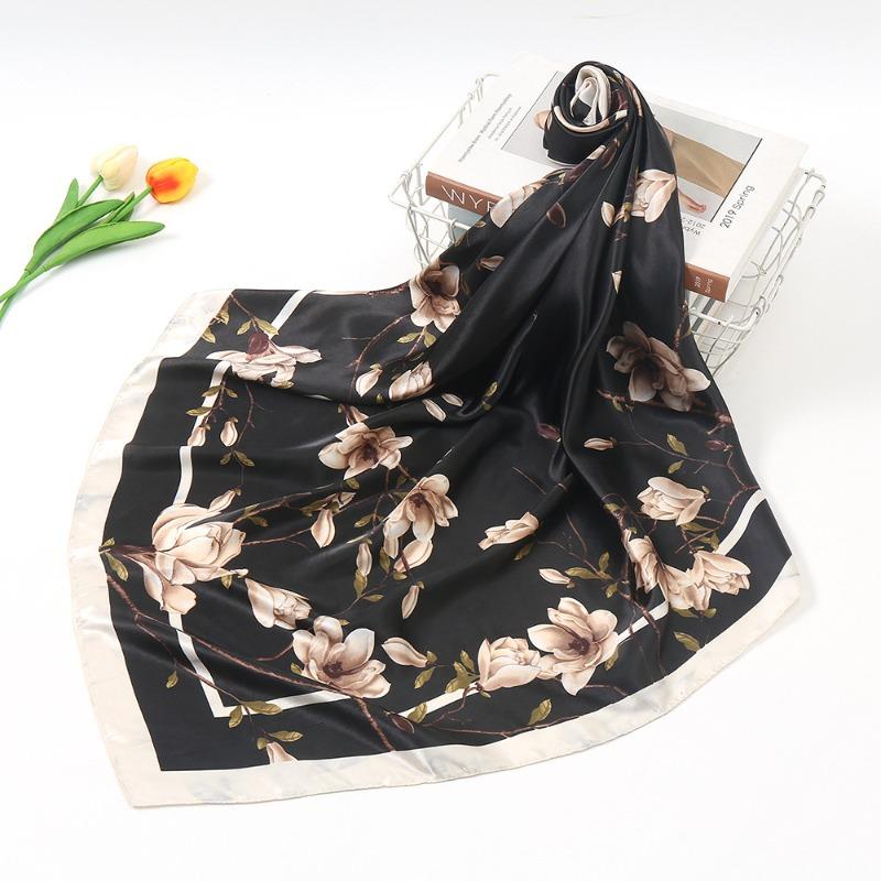 Mother's Day Romantic Flower Square Scarf Mom Silk Scarf Silk Feel Scarf Sunscreen Travel Shawl Temperament Versatile