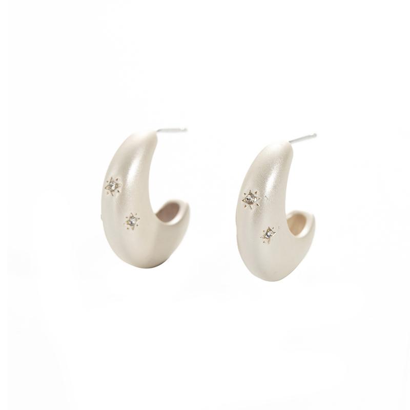 

ANENJERY Smooth Moon Star Zircon Earrings For Women Simple Elegant Wedding Lady Temperament Jewelry Gifts Wholesale серебряный