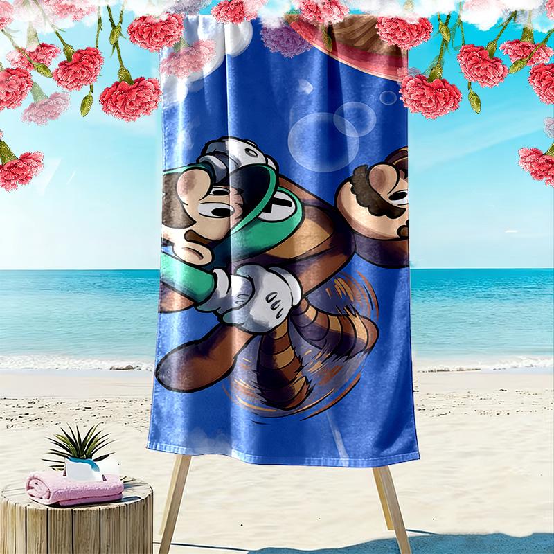 Luigi & Mario Car Trip Print Beach Towel, Large Soft Quick Dry Towel for Beach Camping Swimming