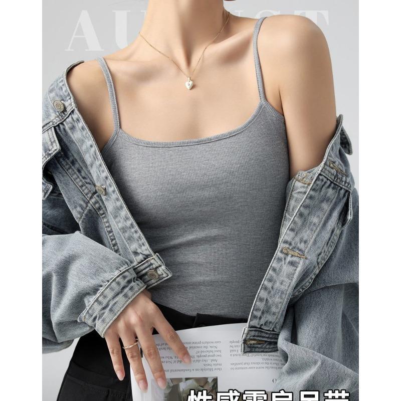 

Женский ribbed camisole set Белый Темно-серый Облегающие Топы на тонких бретельках S серый