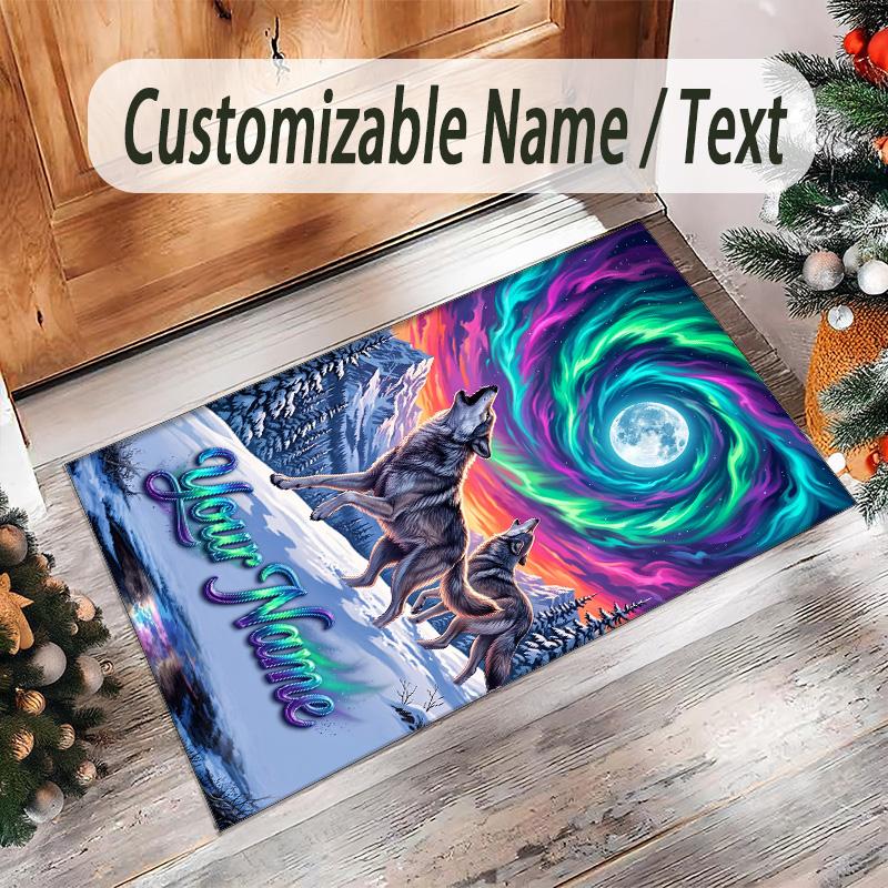 Fox Theme Crystal Velvet Floor Rug Personalized Custom Name Text Warm Carpet Home Decoration