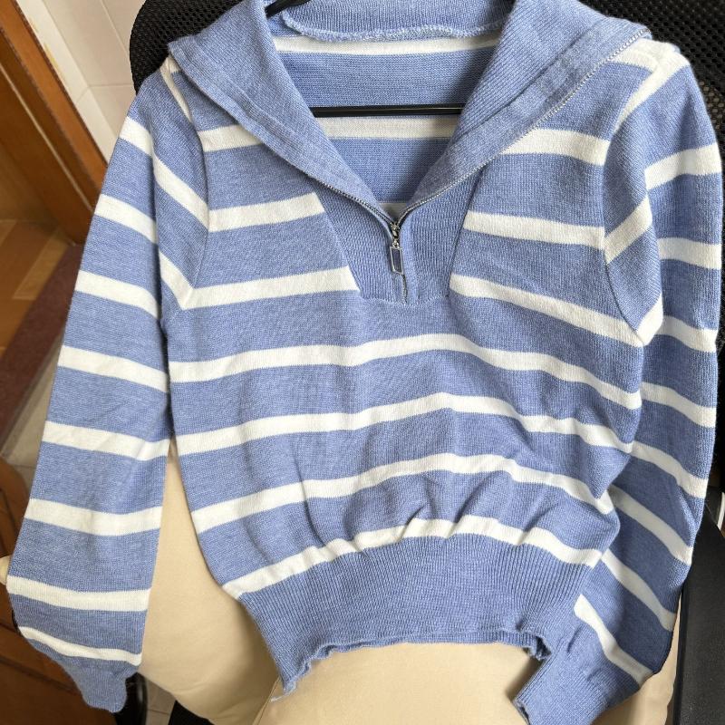 Dámský svetr, Dámský podzimní a zimní silný základní svetr s vnitřním zipem a pruhy, krátký pulovr, svrchní oděv