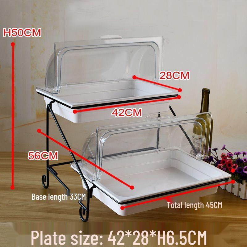 Nierxin Double-Layer Melamine Buffet Platter with Clear Flip Lid Medium Double-Layer