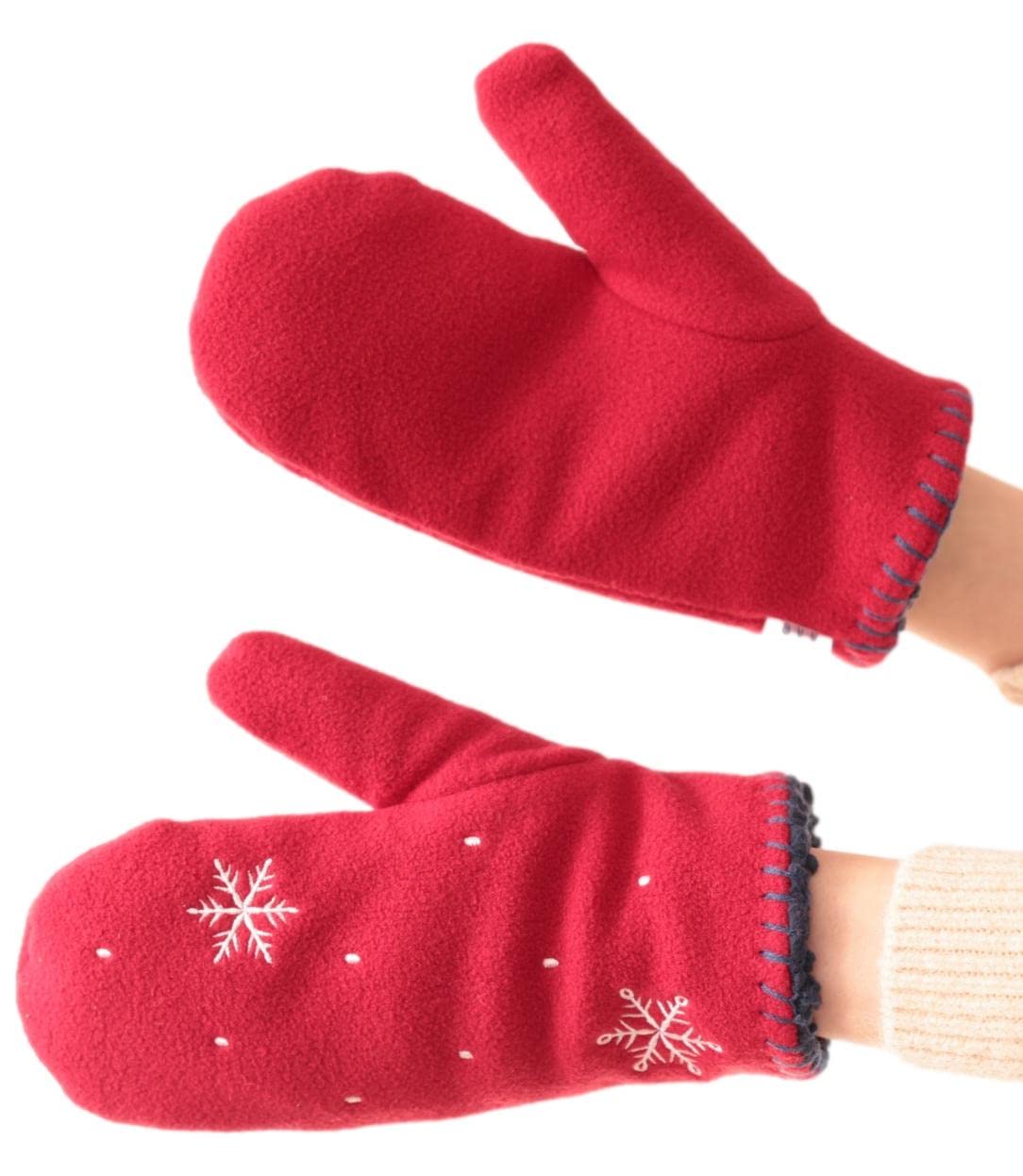 

Теплые и удобные варежки с милой снежной вышивкой на подкладке из микрофлиса AVEVE (СВОБОДНО (M-L), красный)