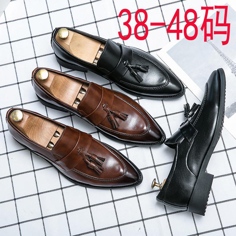 

Large size men s fringed leather shoes one pedal lazy pointed casual beanie shoes leathershoes 38 чёрный