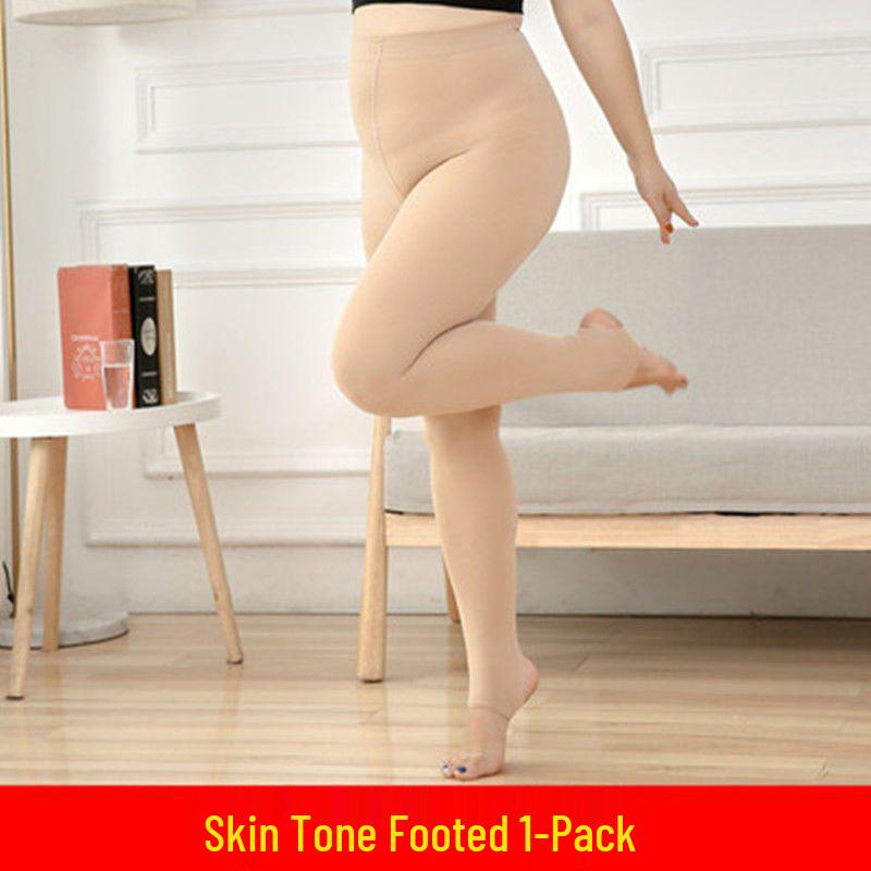 Plus Size Grey Sheer Seamless Leggings: Nude-Look Flight Attendant Style Stockings for Women, Spring & Autumn.