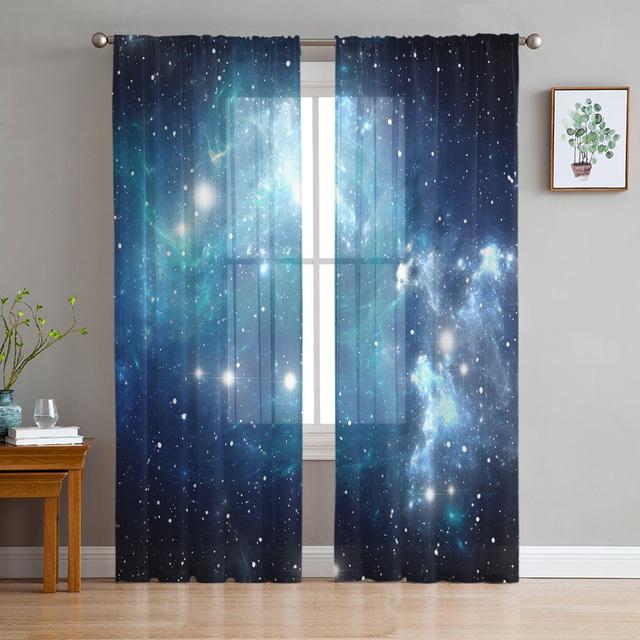 Colorful Space Nebula Starry Sky Galaxy Sheer Voile Curtains For Living Room Bedroom Kitchen Hotel Decor Chiffon Tulle Curtains