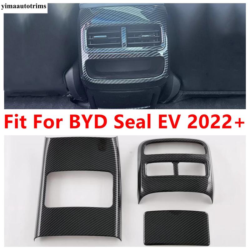 Rear Seat Air AC Conditioning Outlet Vent Anti Kick Frame Cover Trim ABS Carbon Fiber Accessories For BYD Seal EV   2024