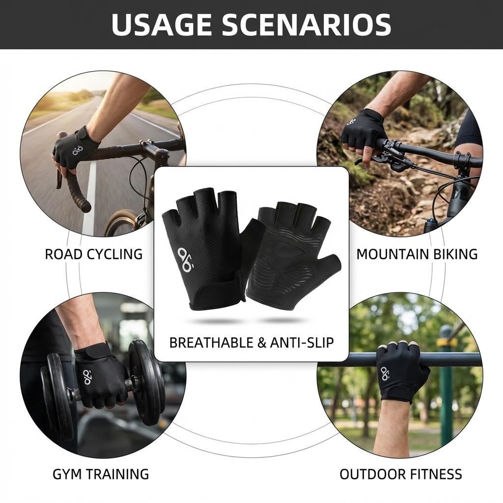 Cycling Gloves Silicone Pad Adjustable Tightness Comfortable Half Finger Gloves for Road Bike Unisex Sports Gloves