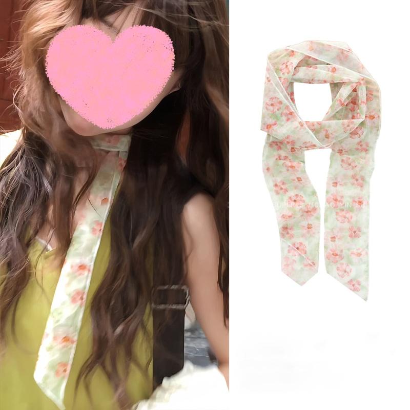 Spring Summer Colorful Polka Dot Floral Decorative Scarf Necktie Soft Lightweight Breathable Lace Up Accessory Fashion Decor