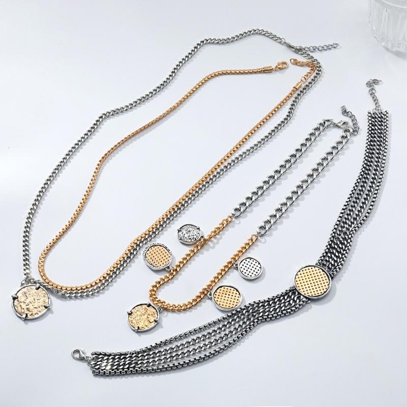 4PCS Bold Bohemian Stackable Chain Necklaces Adjustable Length Punk Rock Chic Collarbone Chain Jewelry