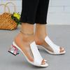 Damen-Sandalen mit Blockabsatz, modische Peep-Toe-Slipper mit Strasssteinen, lässige Sandalen