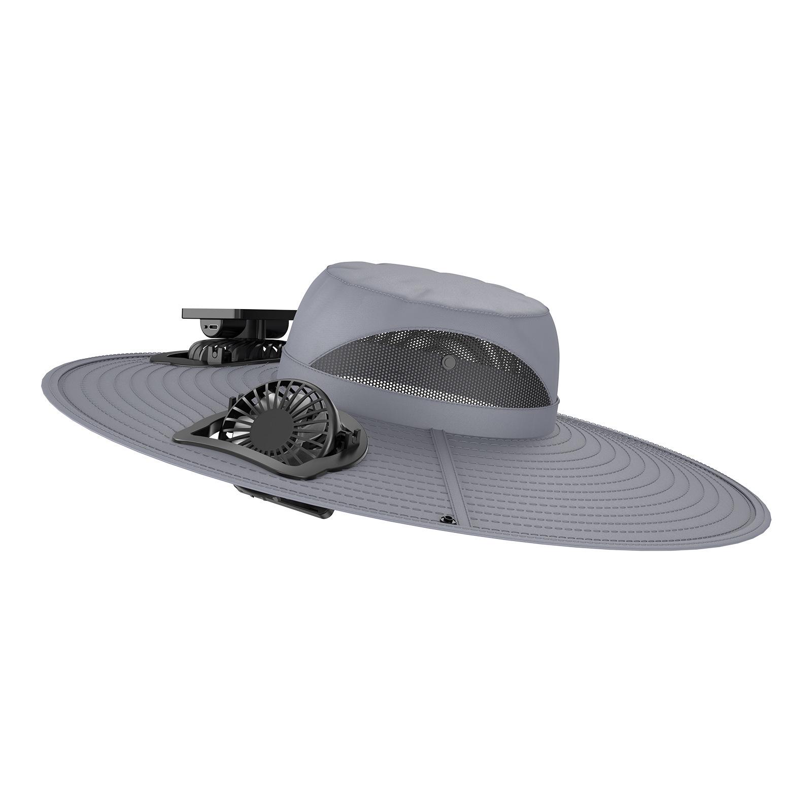

New Men s Rechargeable UV Protection Hiking Hat with Dual Air Fan 50-60-15cm серый