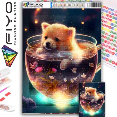 Pittura a diamante rotonda fai da te Punto croce Arte 3D Scena domestica Animale Pittura decorativa a diamante Pittura artistica a diamante 5d