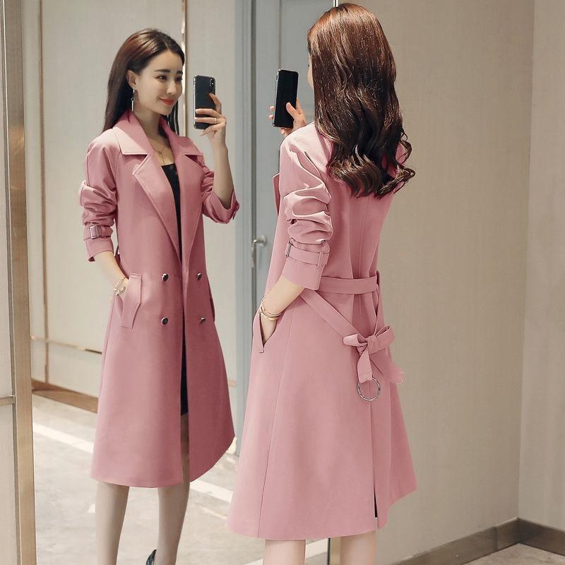 Windbreaker Female Trumpet Sleeves Over The Knee Loose Tie Coat Double-breasted Coat