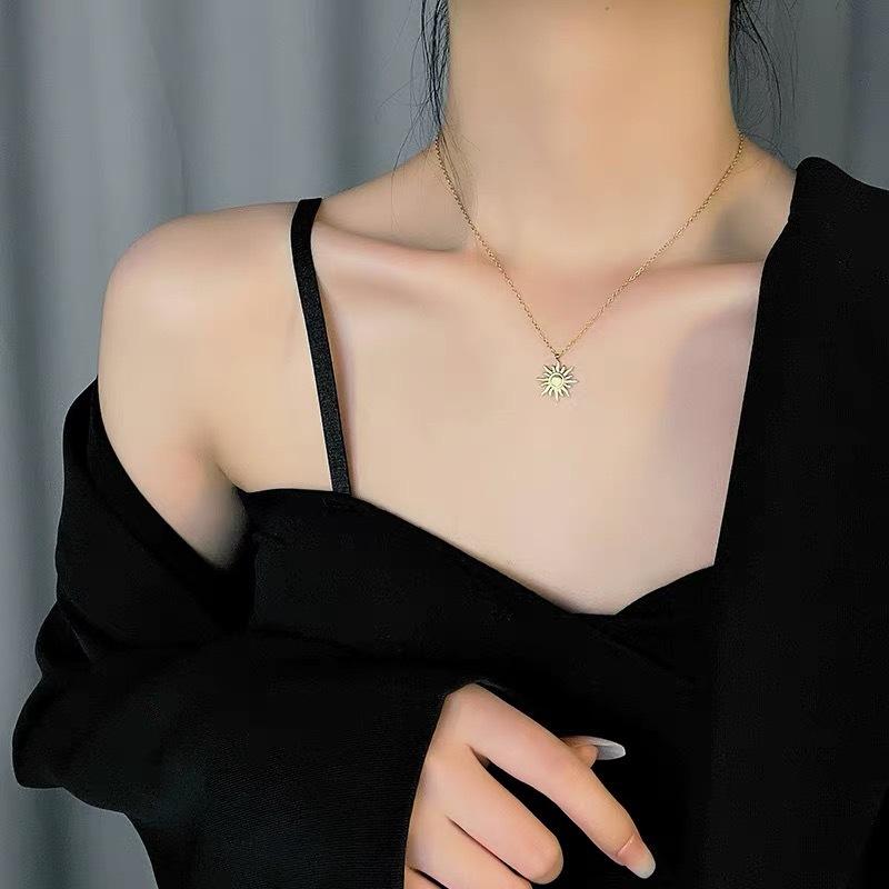 Gold Plated Stainless Steel Sunburst Pendant Necklace