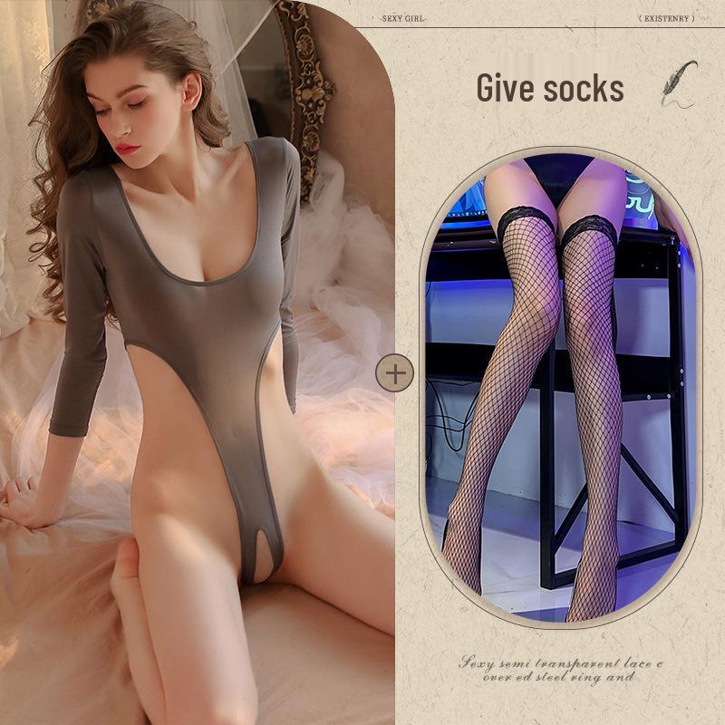 Night Fire Passion Lingerie Set: Sexy Open-Crotch Bodysuit with Removable Elements