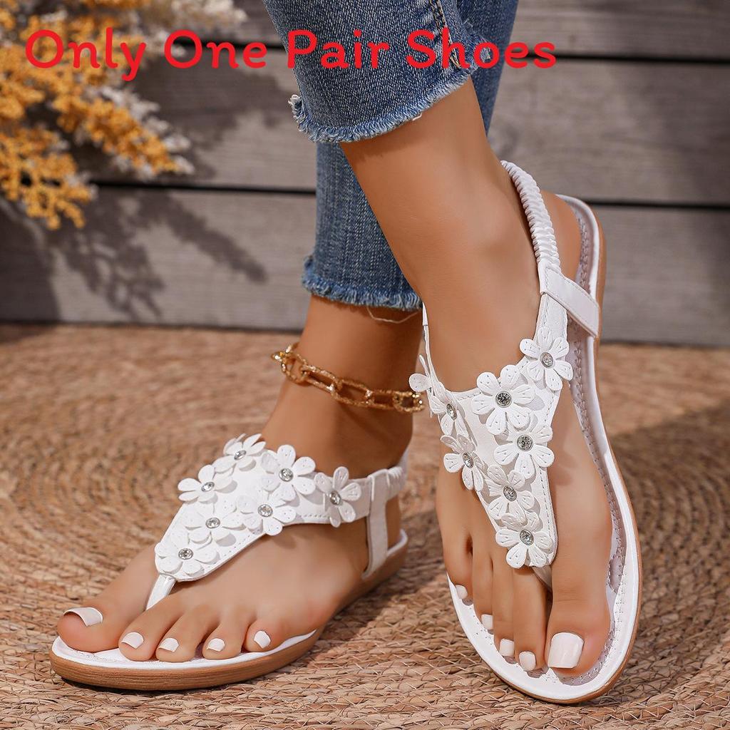 Beach Sandals For Women With Flower Embellishments And Rubber Sole Summer Footwear