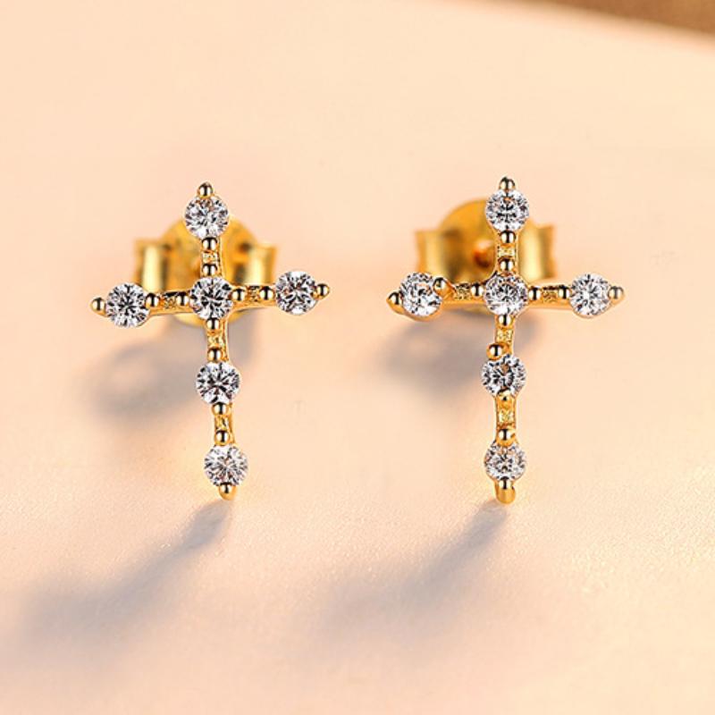 Серьги-крестики из стерлингового серебра S925, серьги с гальваническим цирконом 18 карат S925