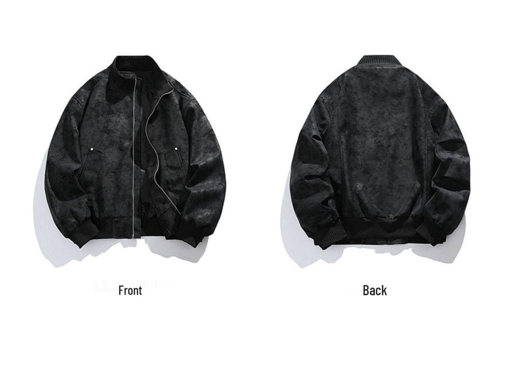 Unisex Retro PU Leather Stand-Collar Baseball Pilot Jacket - Autumn/Winter Trendy, Versatile & Loose Fit Outerwear.