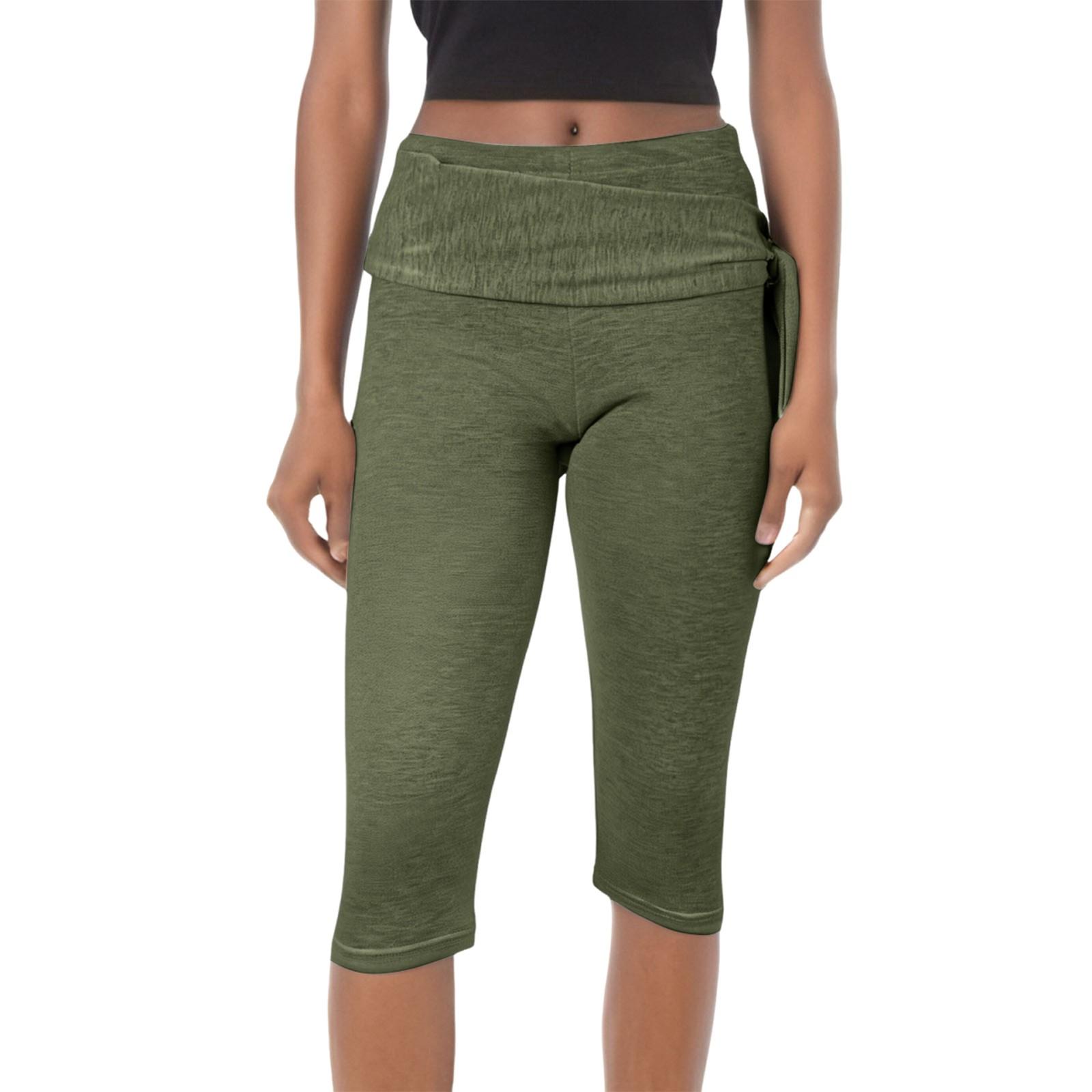 

Женские облегающие брюки с низкой посадкой, эластичным поясом и двумя укороченными леггинсами, повседневные штаны для йоги с подъемом бедер L армия зеленый