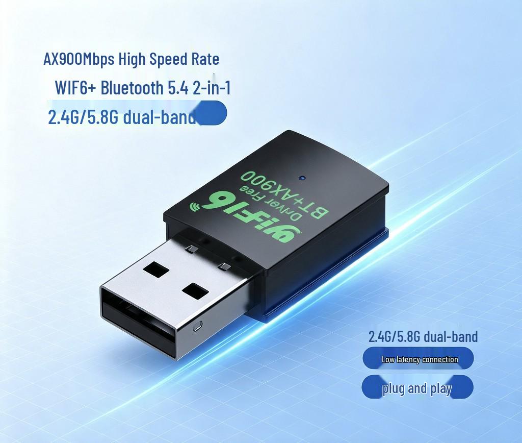 WiFi6 AX900 Dual-Band USB Wireless Network Adapter with Bluetooth, Driver-Free for Desktop Computers.