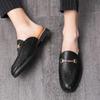 Summer Outdoor Men Mules Leather Backless Casual Shoes Man Slides Semi-Drag Loafers Slippers Half Shoes for Men Slip On Flats