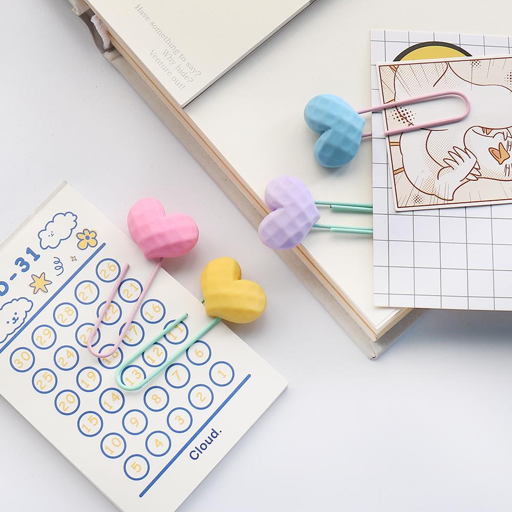 7pcs/lot Coloful Heart Paper Clip Decorative Bookmark Binder File Clips School Office Stationery Accessories