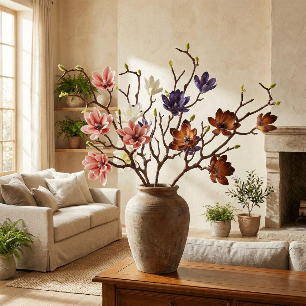 Large Artificial Magnolia Flower Real Touch Realistic Faux Magnolia Branch Handmade Luxury Simulation Big Magnolia Garden Decor