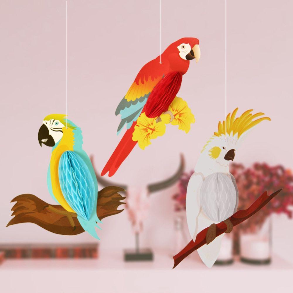 Tiki Bar Paper Summer Hanging Parrot Honeycomb Tropical Birds Party Decoration Hanging Decorations