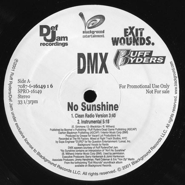 

12-дюймовая пластинка DMX - No Sunshine 708761614916, SP Virgin, Def Jam 2001 США Рэп и хип-хоп/R&B Б/У