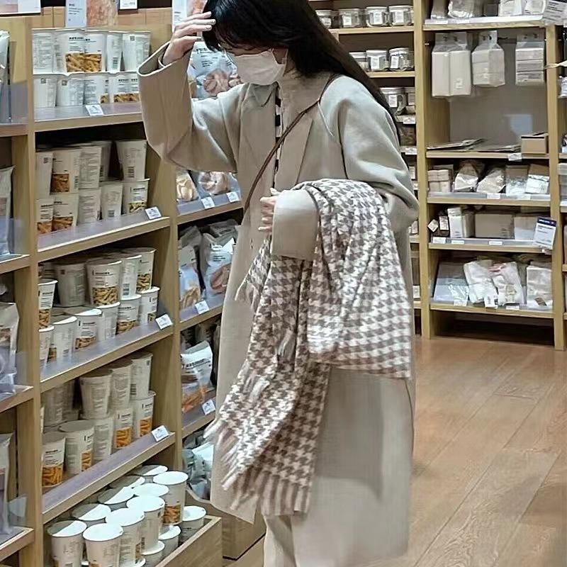 Versatile Thousand Birds Scarf Imitation Cashmere Scarf Autumn and Winter Women's Premium Sense Warm Tassel Plaid Shawl Light Luxury