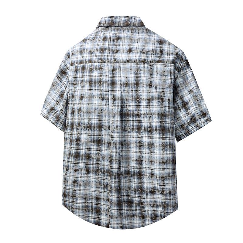 Camicia a maniche corte vintage a quadri a contrasto per primavera ed estate, camicia da coppia a vestibilità ampia