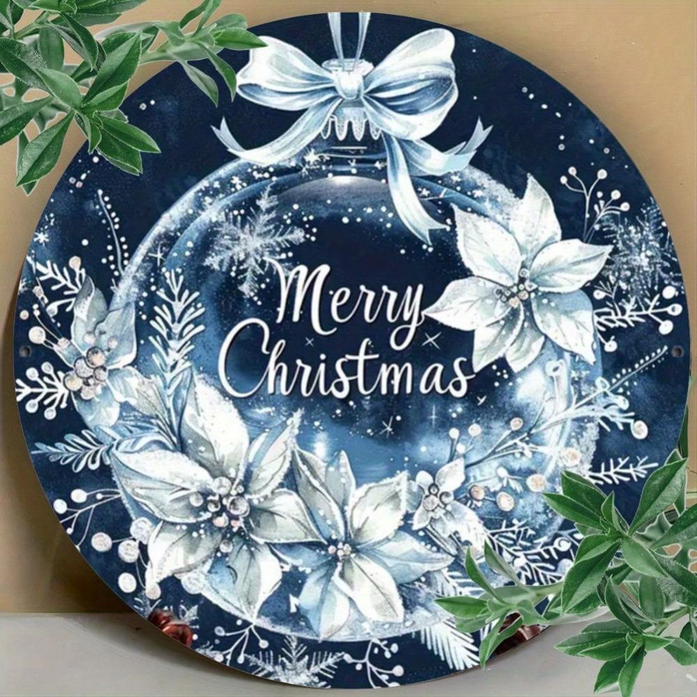 Merry Christmas Blue Metal Tin Sign Wall Art Holiday Gift Home Bar Decor