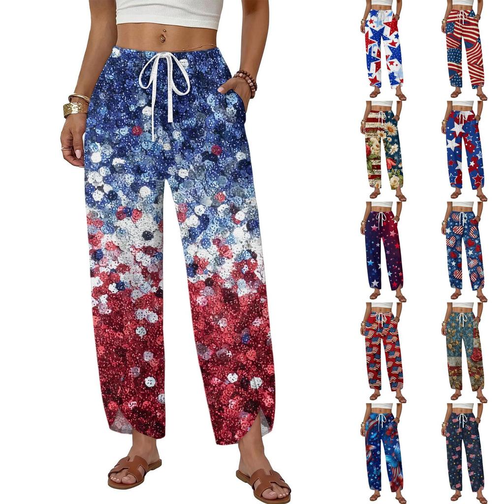Pantalon imprimé large à cordon de serrage pour femme - Pantalon décontracté coupe droite ample pour un usage quotidien