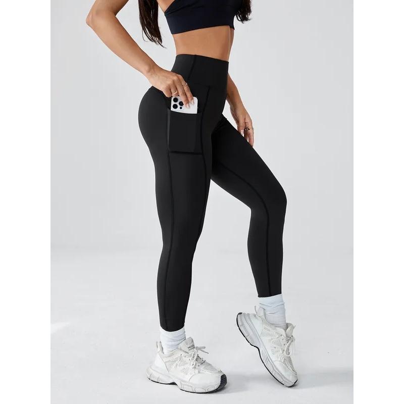 Women High Waist Yoga Pants with Double Side Pockets, 4-Way Stretch Workout Leggings for Running Cycling Gym
