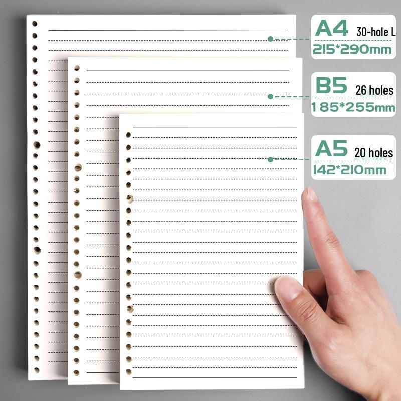 B5 Loose-Leaf Notebook Refill, 26-Hole, A5 Detachable, Horizontal Lines or Grid, Ideal for Postgraduate Exams