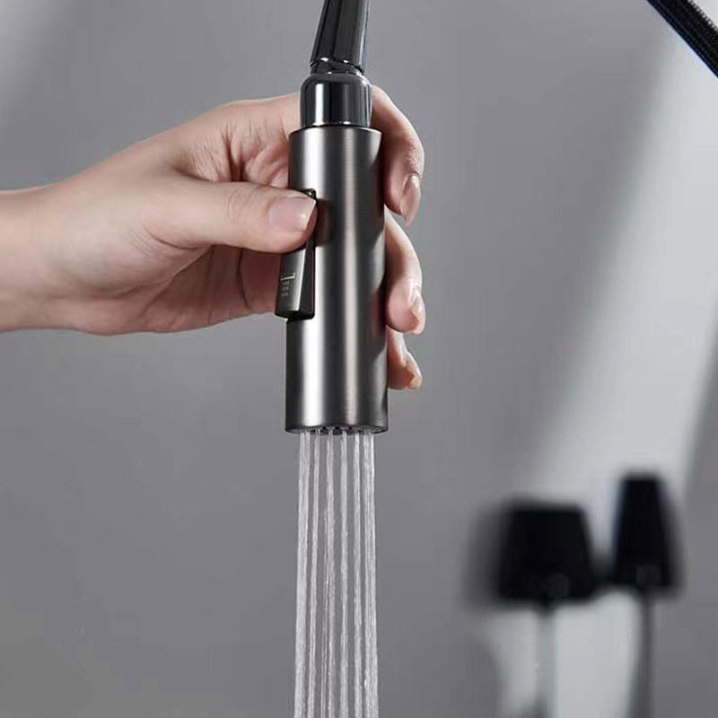 Grey/Brushed Gold/Black Kitchen Sink Faucet Pull Out 360 Degree Rotation Hot Cold Water Mixer Tap Single Hole Single Handle
