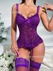 High-end lace lingerie set, hollow-out see-through outfit, sexy women's lingerie with underwire